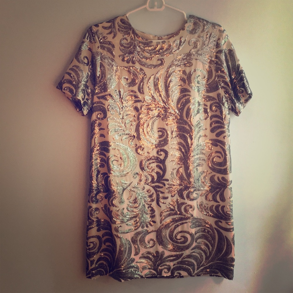 Silver sequined t shirt dress